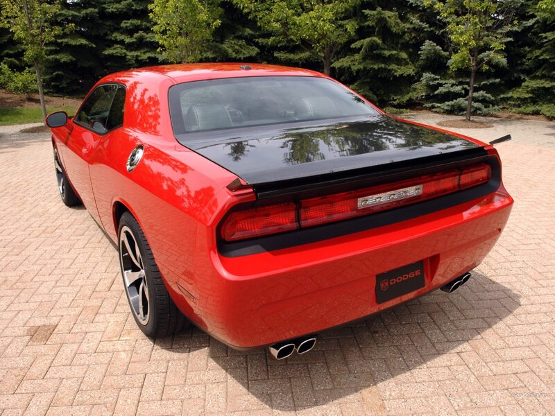 Red Dodge Challenger rear view