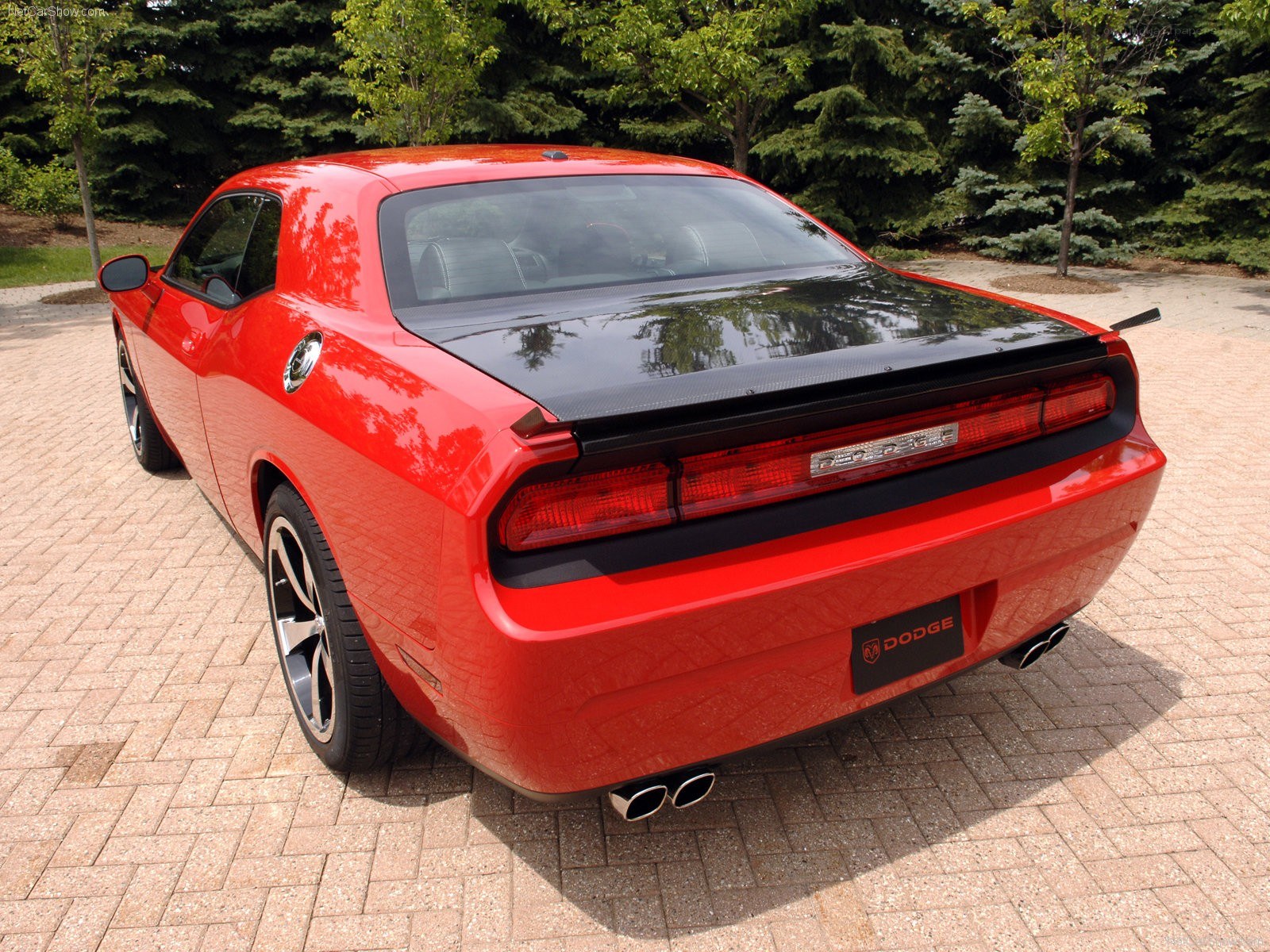 Red Dodge Challenger rear view