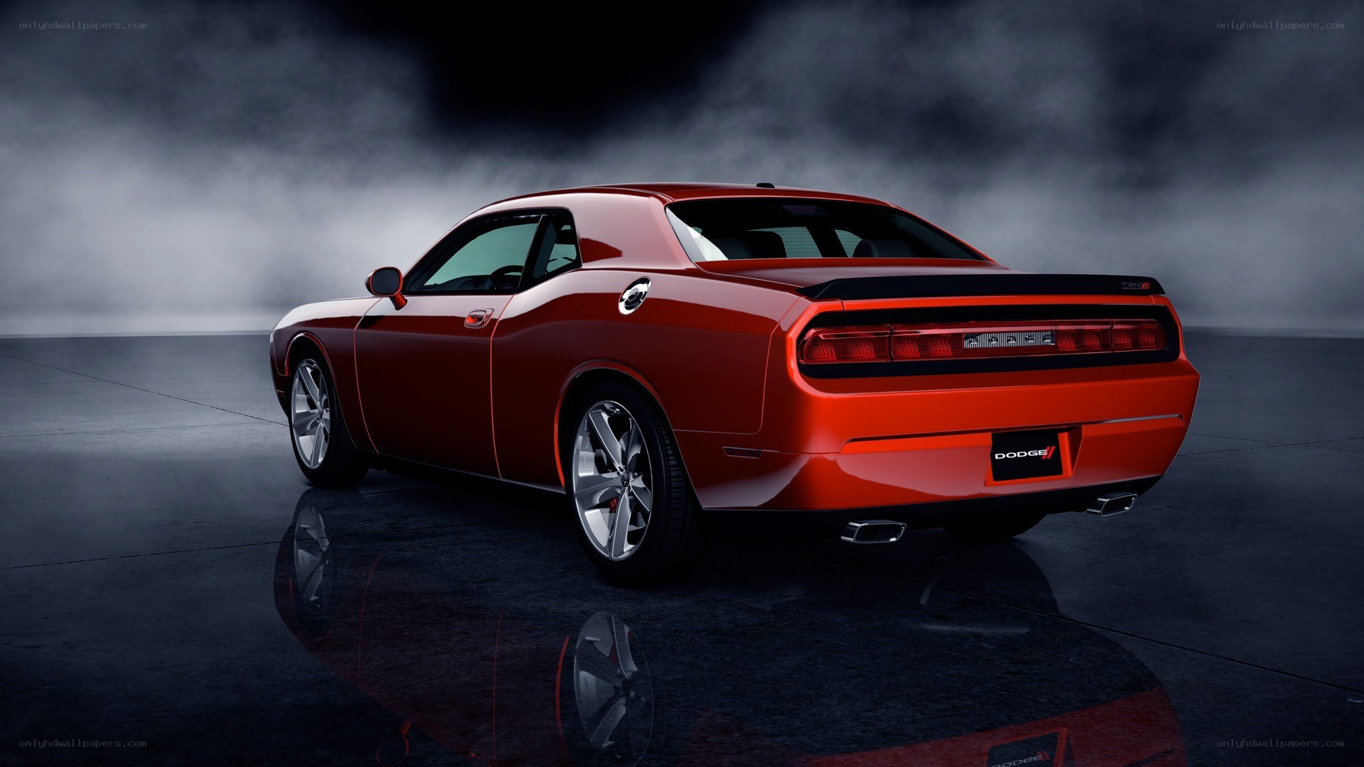 Red Dodge Challenger rear view