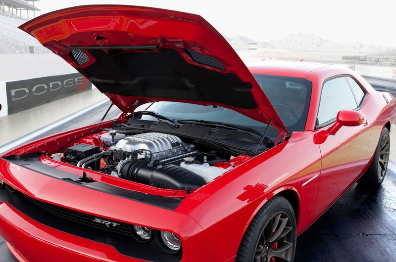Red Dodge Challenger Srt — Dramatic, Photograph, Car, Engine