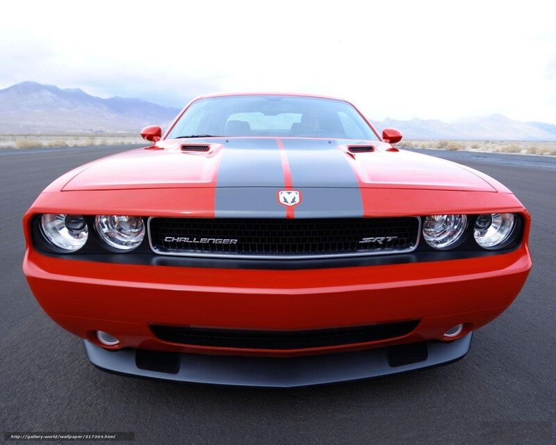 Red Dodge Challenger Srt — Dramatic, Photograph, Car, Mountains