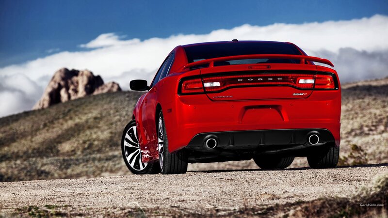 Red Dodge Charger — Dramatic, Afternoon, Photograph, Car, Mountain, Sky, Blue, Brown
