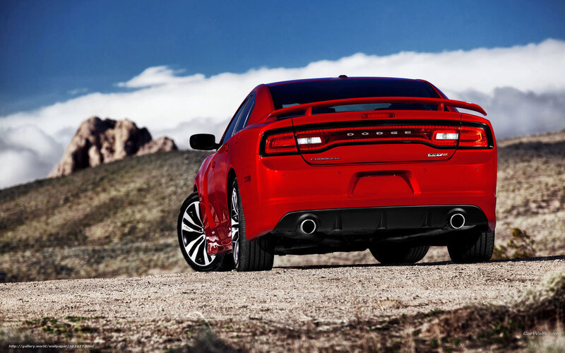 Red Dodge Charger — Dramatic, Afternoon, Photograph, Car, Mountain, Sky