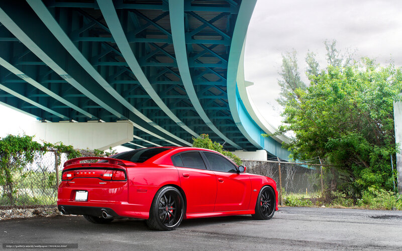 Red Dodge Charger — Dramatic, Photograph, Bridge