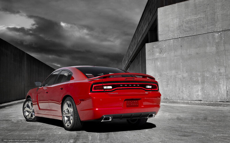 Red Dodge Charger — Dramatic, Photograph, Car, Concrete Wall