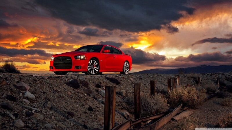 Red Dodge Charger — Dramatic, Sunset, Photograph, Car, Desert