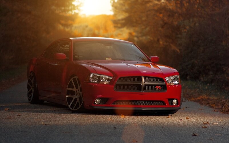 Red Dodge Charger — Dramatic, Sunset, Photograph, Car, Road