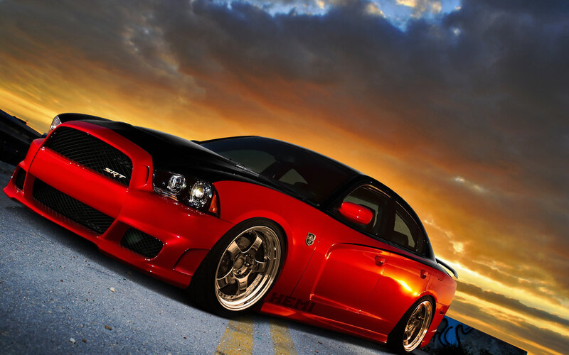 Red Dodge Charger — Dramatic, Sunset, Photograph