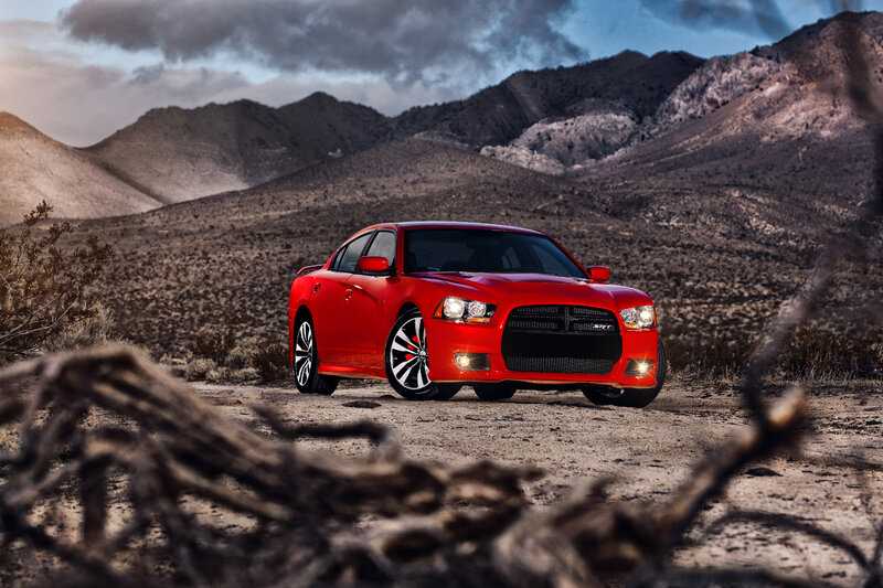 Red Dodge Charger — Dramatic, Sunset