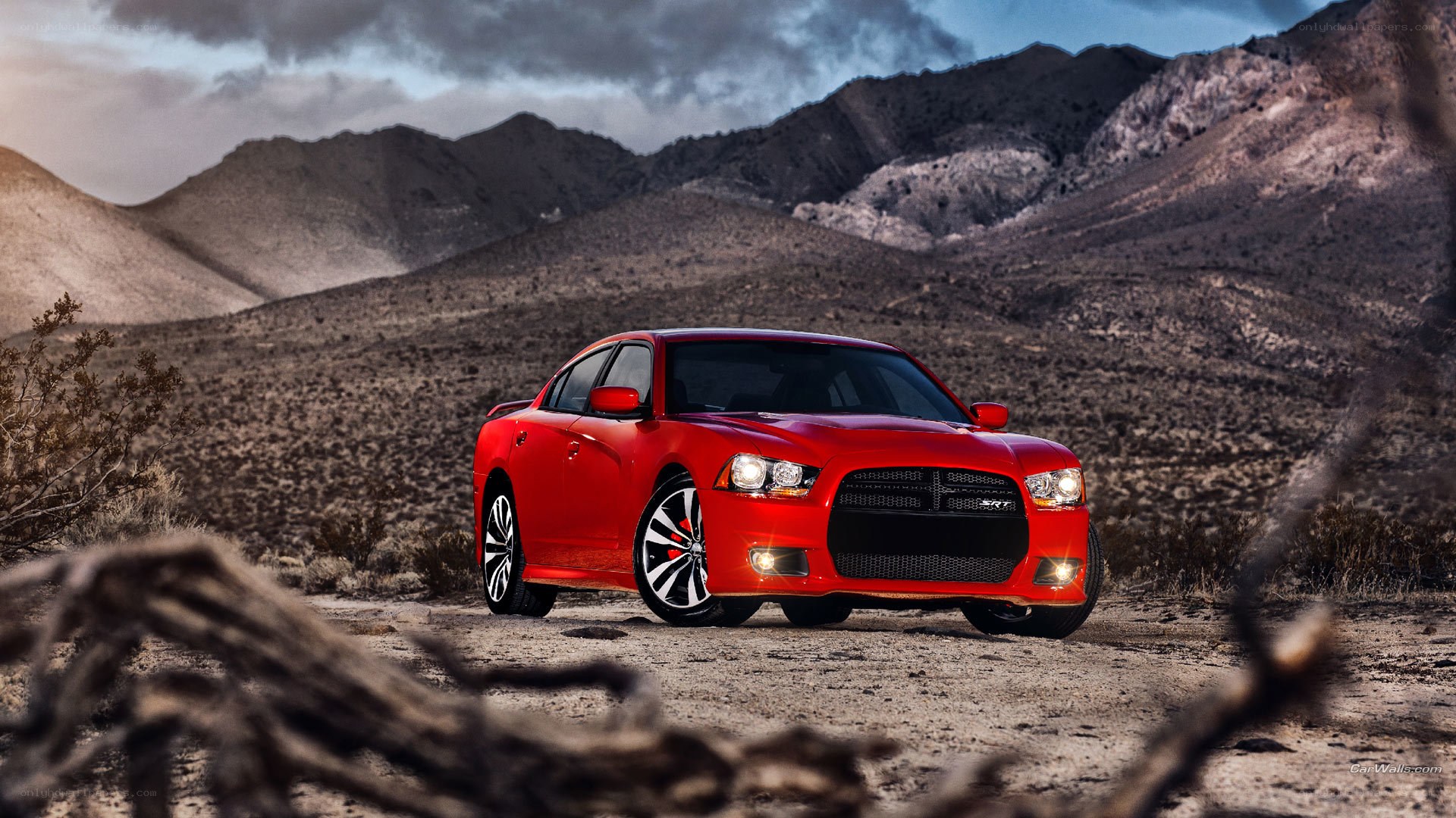 Red Dodge Charger in desert