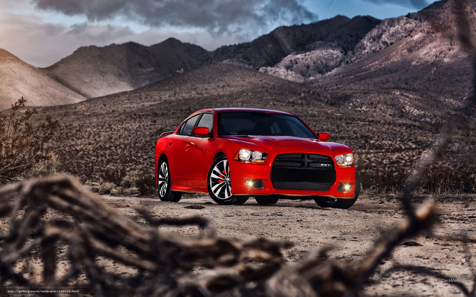 Red Dodge Charger in desert