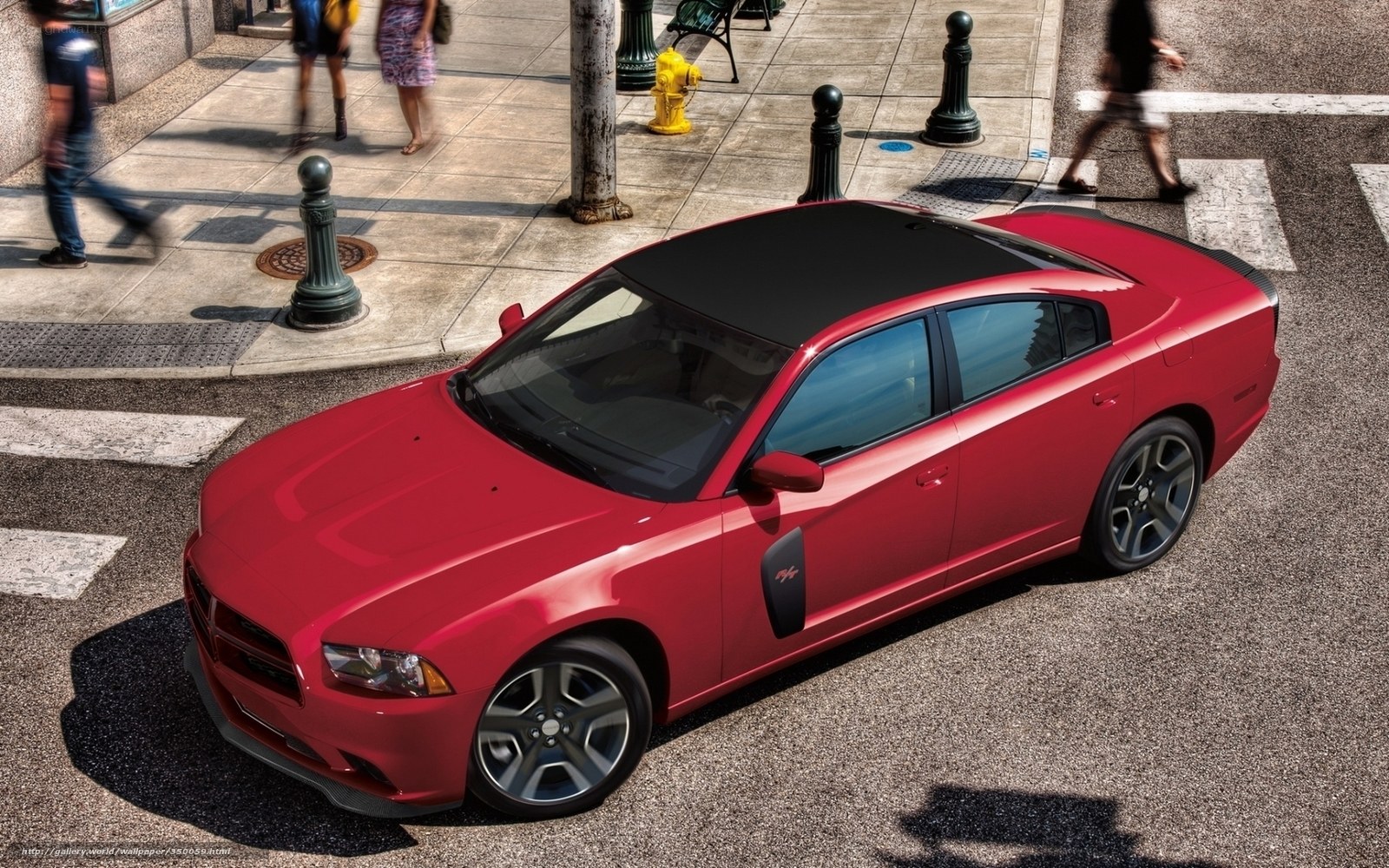 Red Dodge Charger on city street