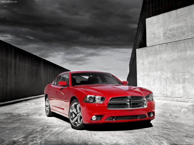 Red Dodge Charger Sedan — Dramatic