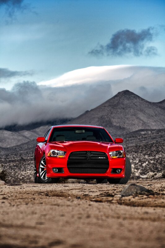Red Dodge Charger Srt8 — Dramatic, Afternoon, Photograph, Mountain