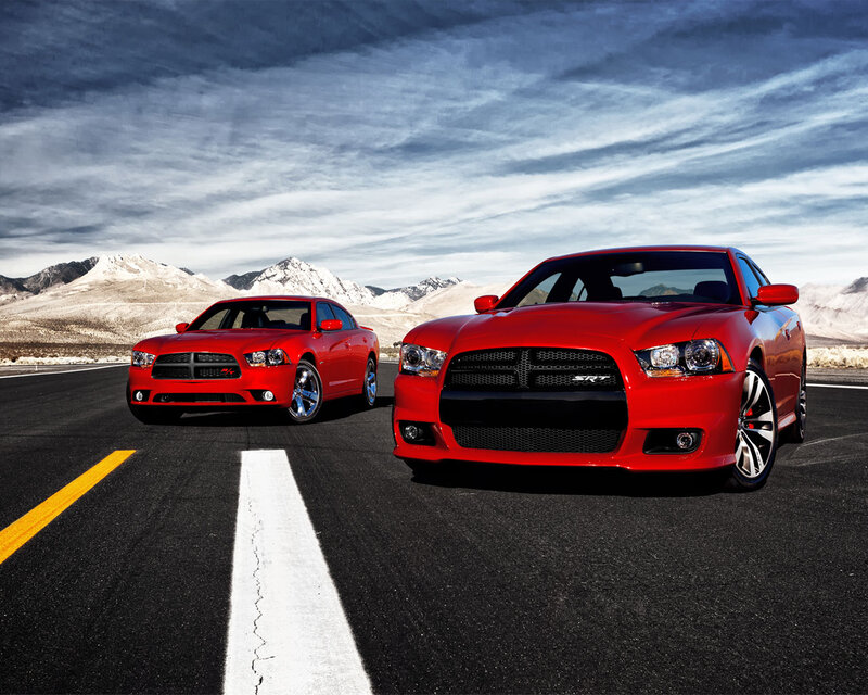 Red Dodge Chargers — Dramatic, Photograph