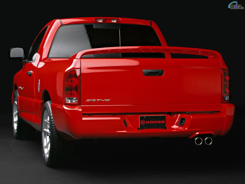 Red Dodge Pickup Truck — Dramatic, Photograph, Taillights, Exhaust Pipes