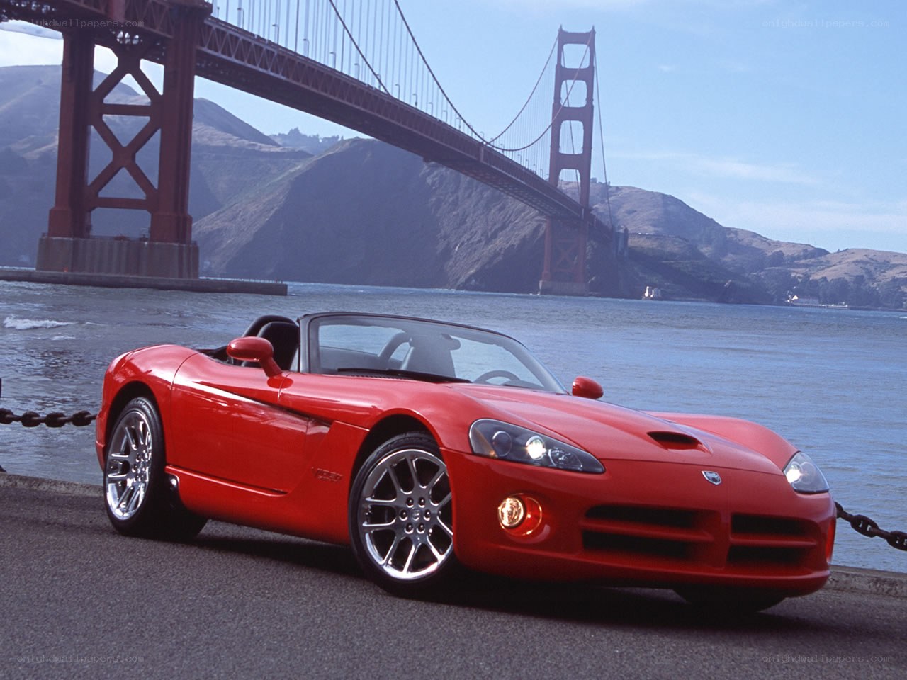 Red Dodge Viper by Golden Gate Bridge