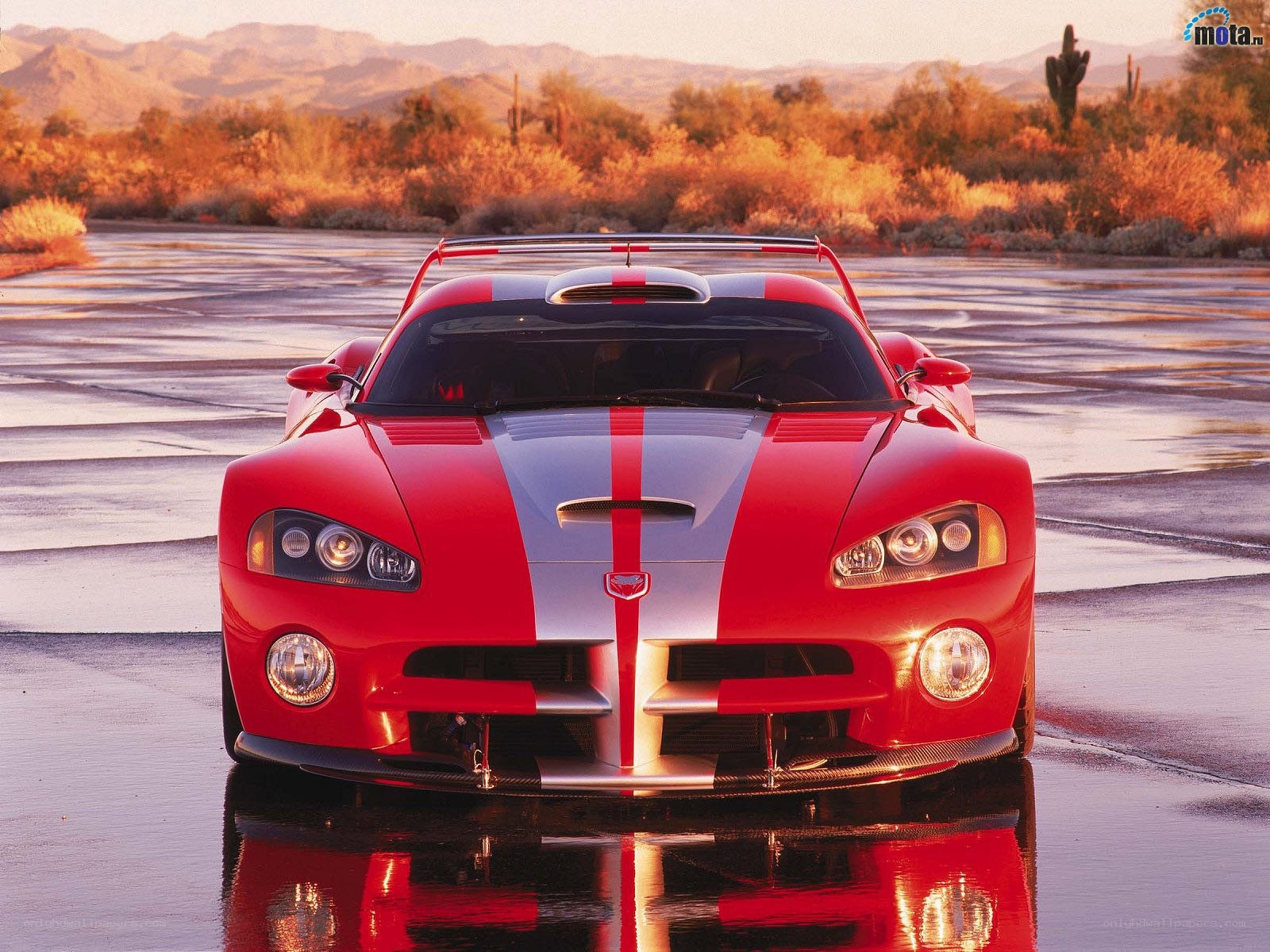 Red Dodge Viper in desert