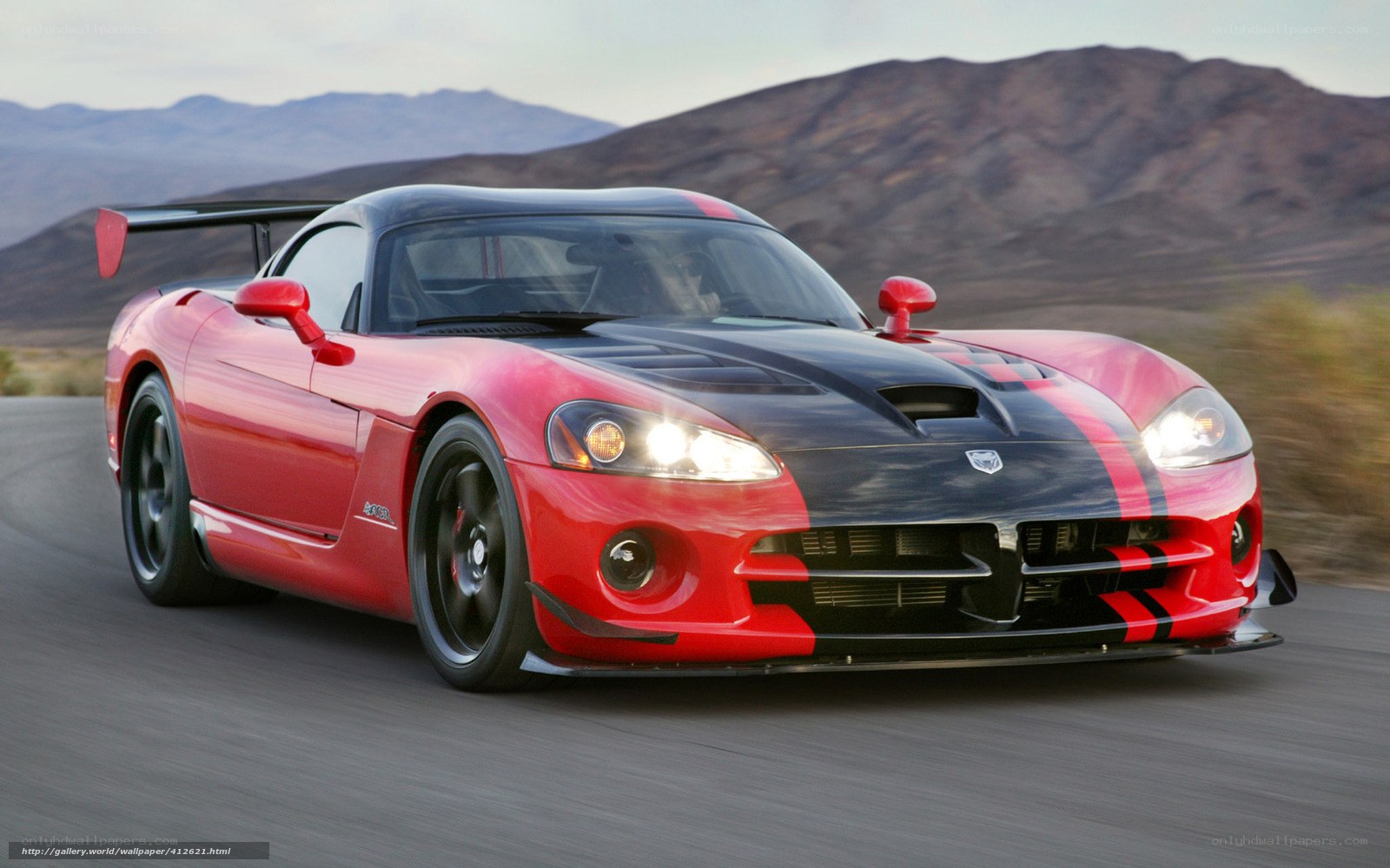 Red Dodge Viper in desert