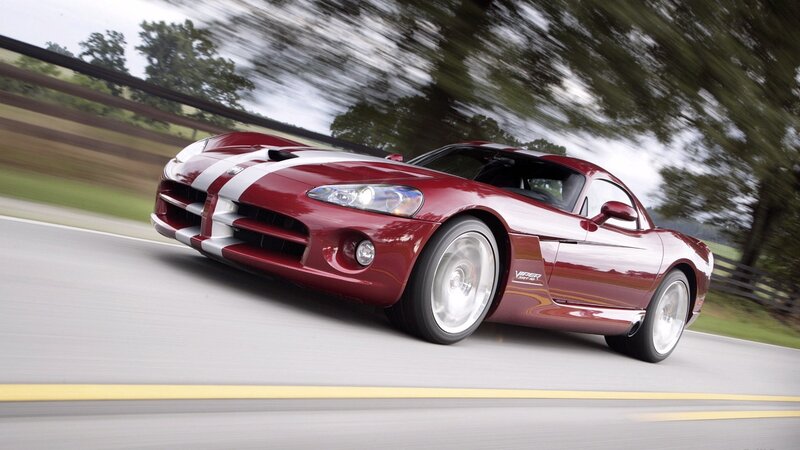 Red Dodge Viper in motion