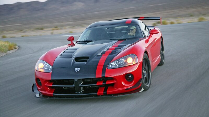Red Dodge Viper on a desert track