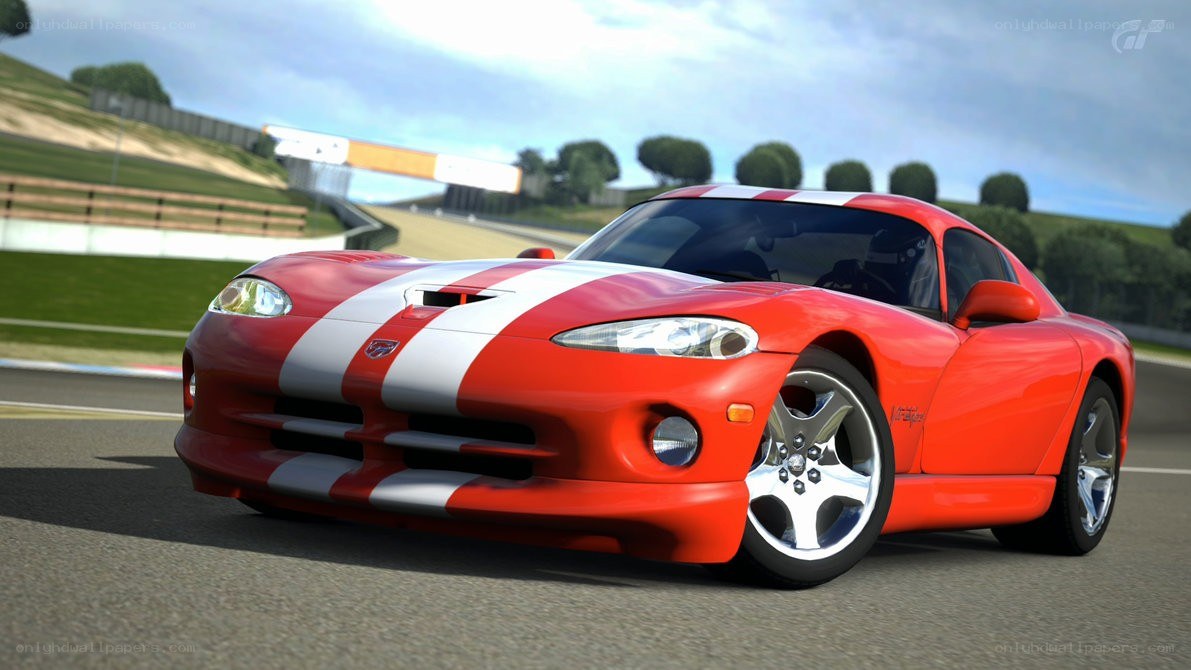 Red Dodge Viper on a racetrack