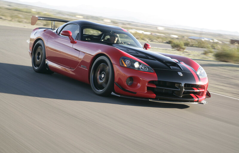 Red Dodge Viper on a racetrack