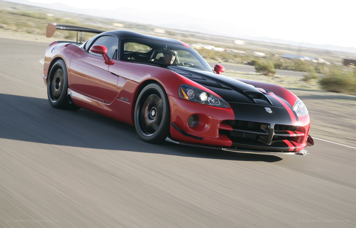 Red Dodge Viper on a racetrack