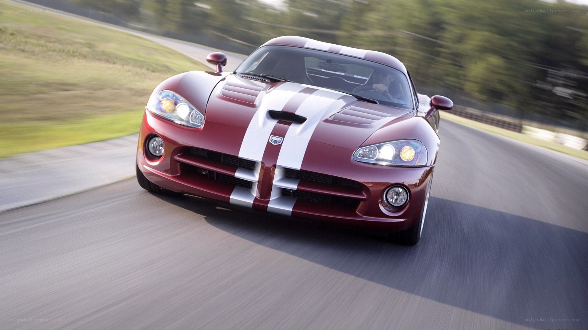 red dodge viper on a racetrack