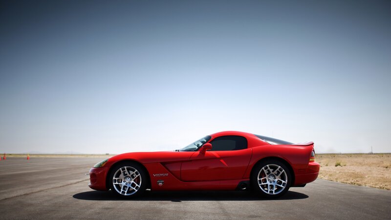 Red Dodge Viper on a runway