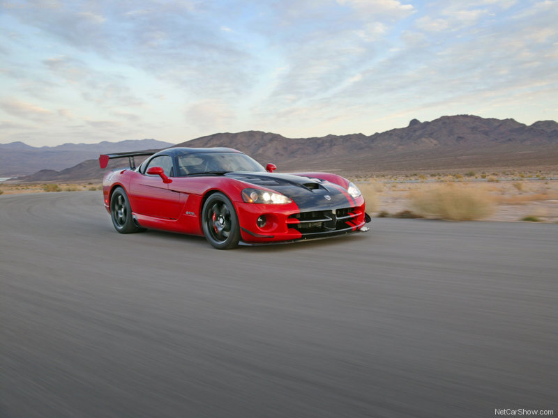 Red Dodge Viper on desert road