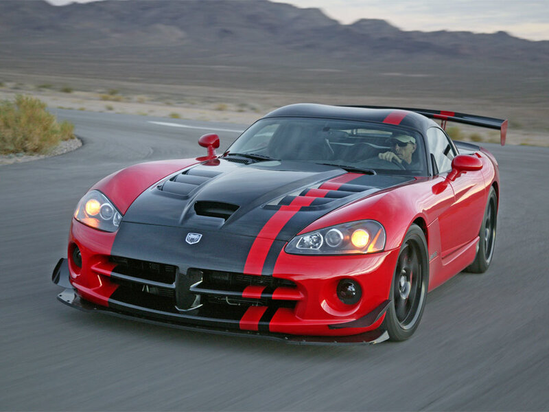 Red Dodge Viper on desert road