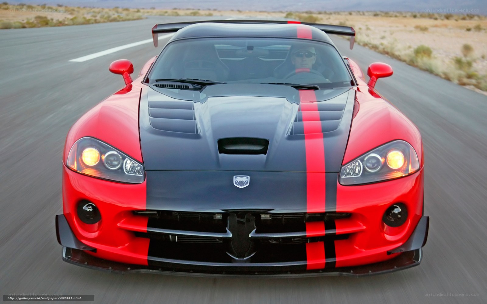 Red Dodge Viper on desert road