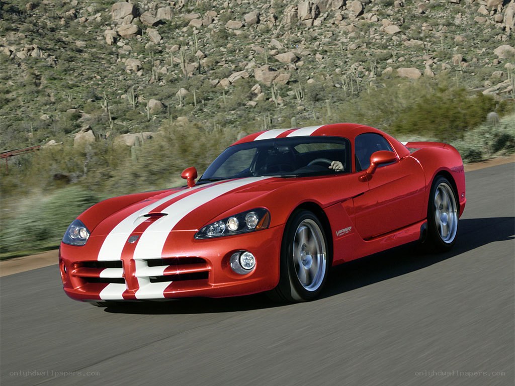 Red Dodge Viper on desert road