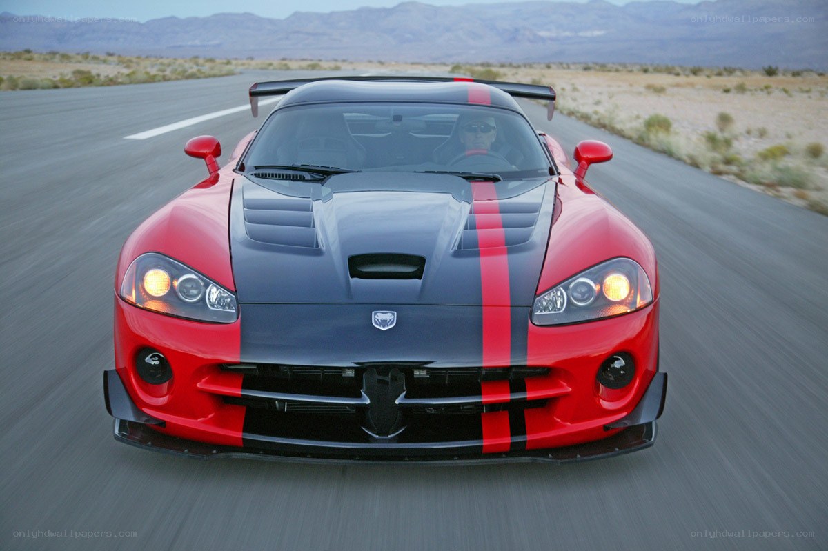 Red Dodge Viper on desert road