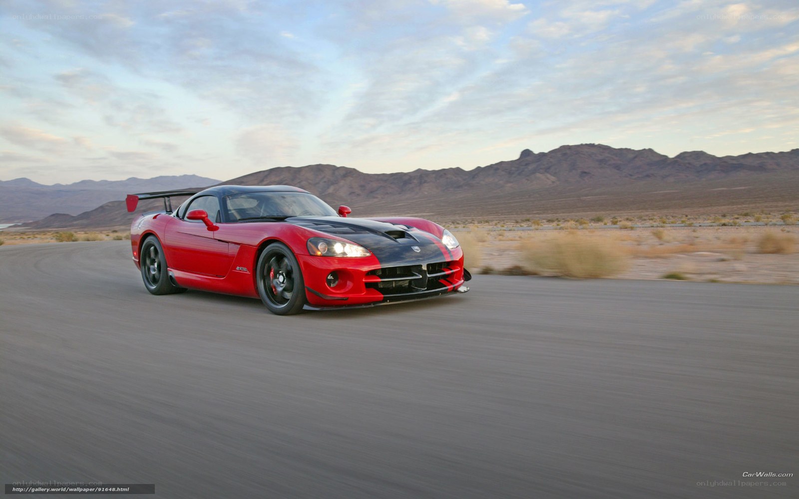 Red Dodge Viper on desert road