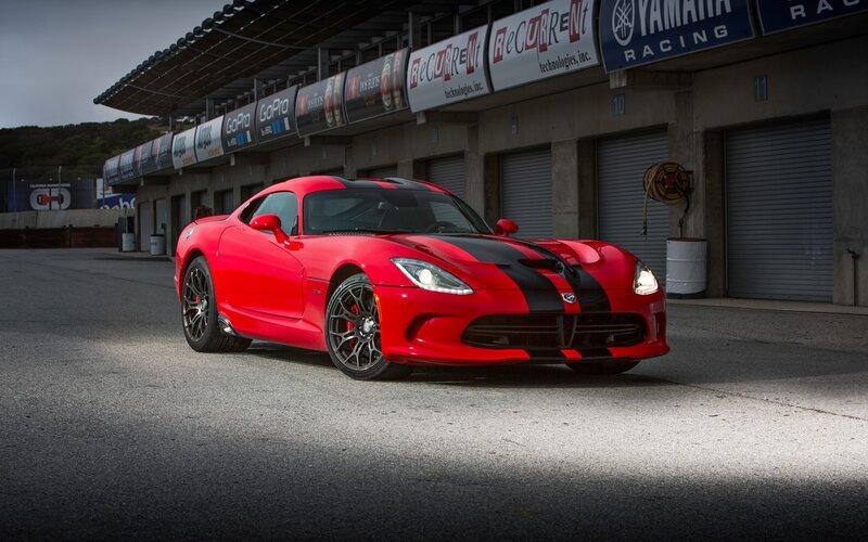 Red Dodge Viper on racetrack
