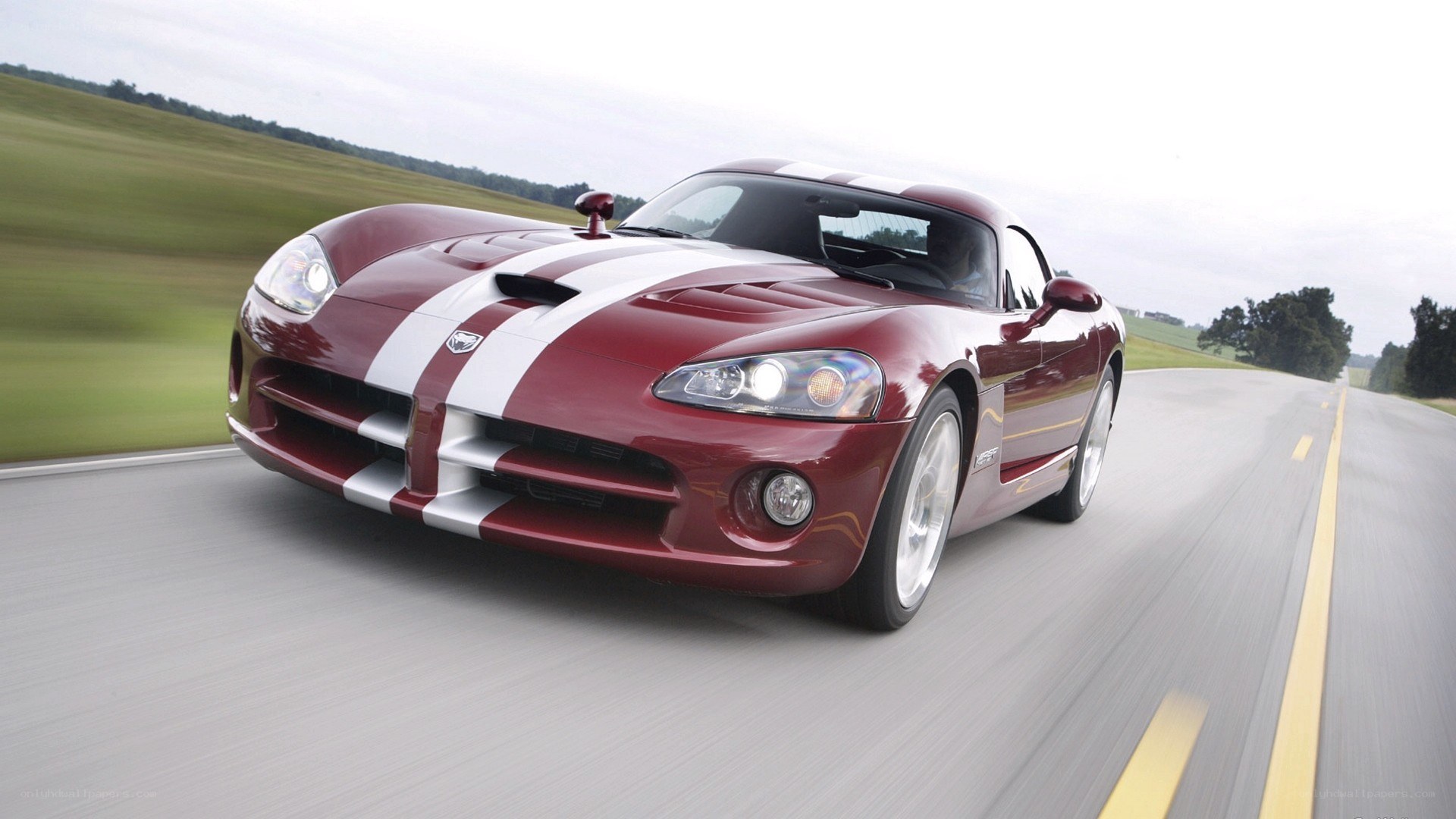 red dodge viper on road