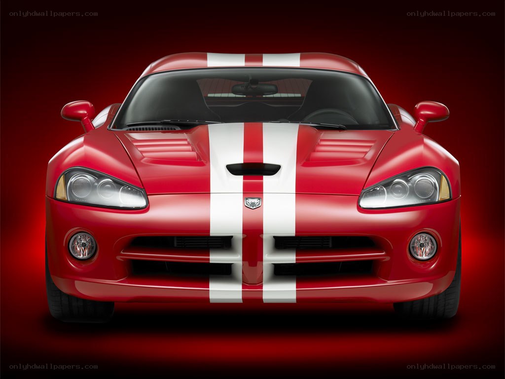 Red Dodge Viper with racing stripes