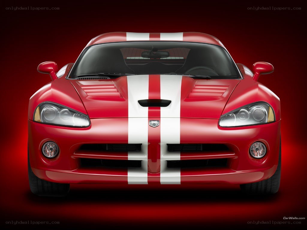 Red Dodge Viper with racing stripes
