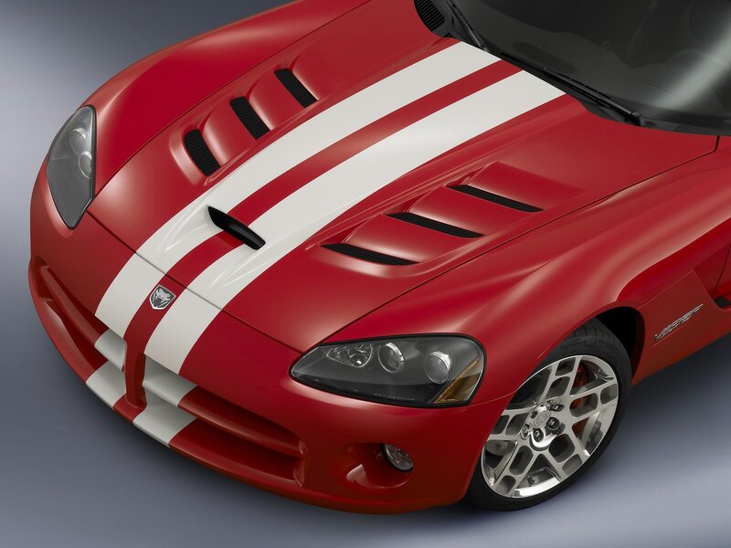 Red Dodge Viper with white stripes