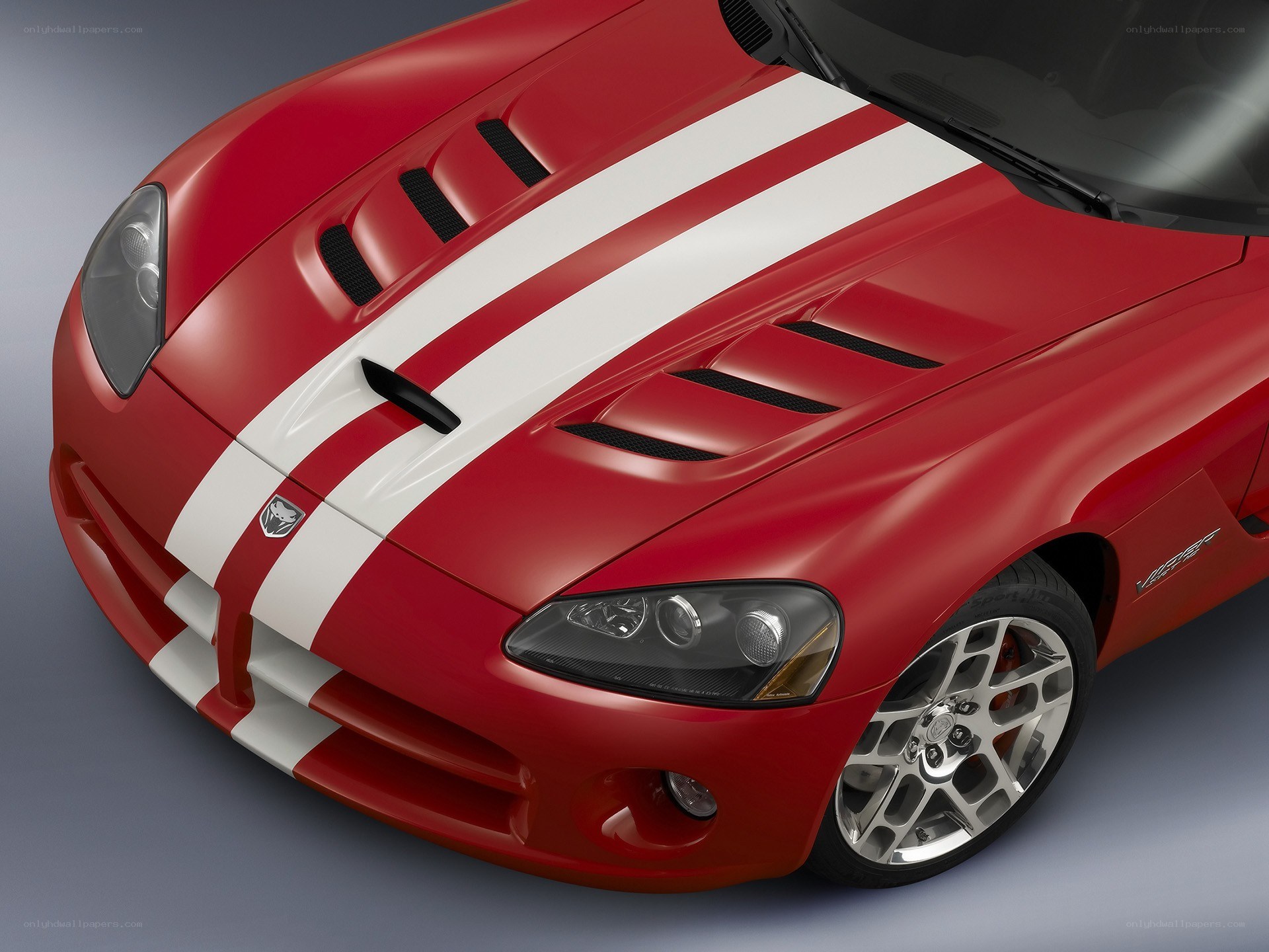 Red Dodge Viper with white stripes