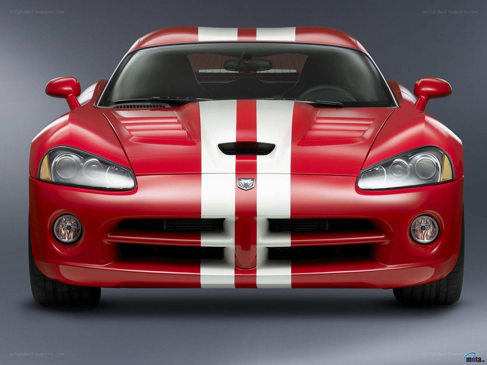 Red Dodge Viper with white stripes