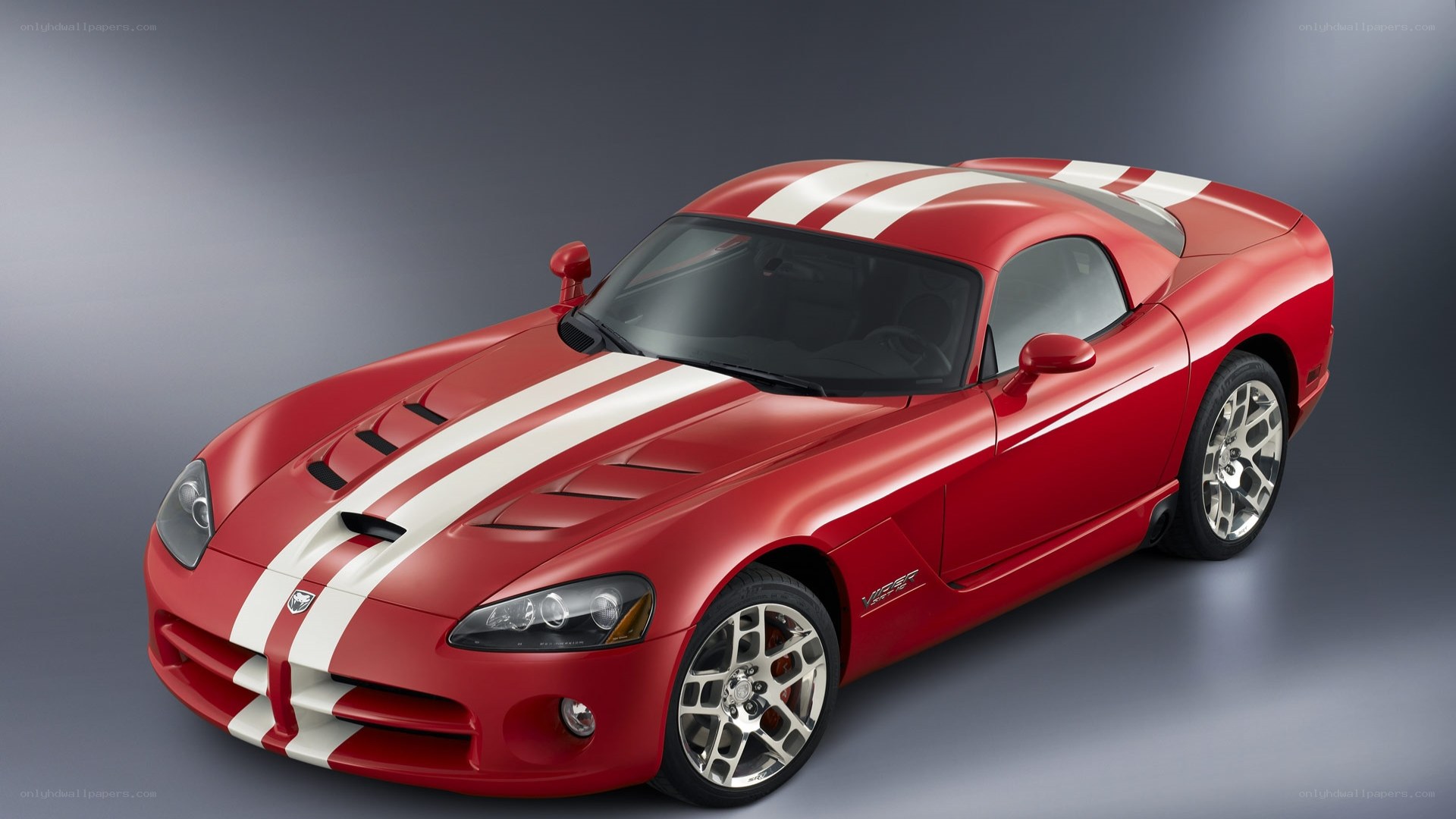 Red Dodge Viper with white stripes