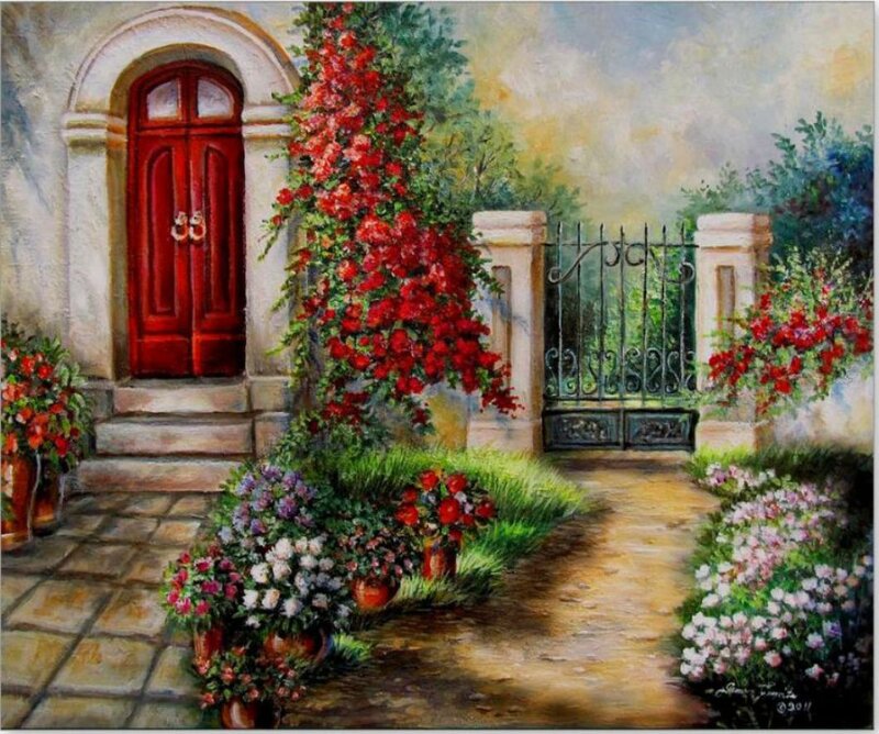 Red Door Garden Entrance