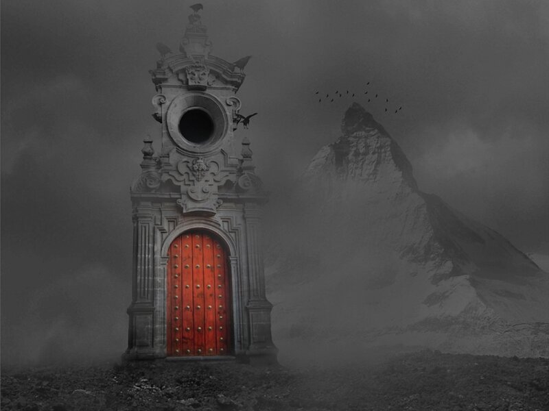 Red Door in Stone Tower