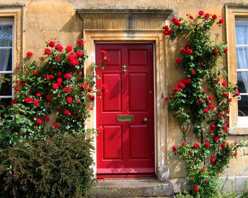 Red Door with Roses — Serene