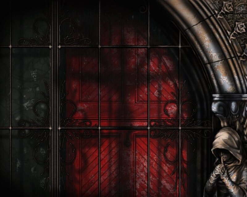 Red Door with Statue