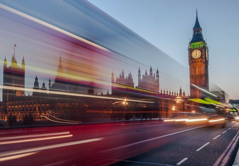 Red Double-decker Bus — Blue