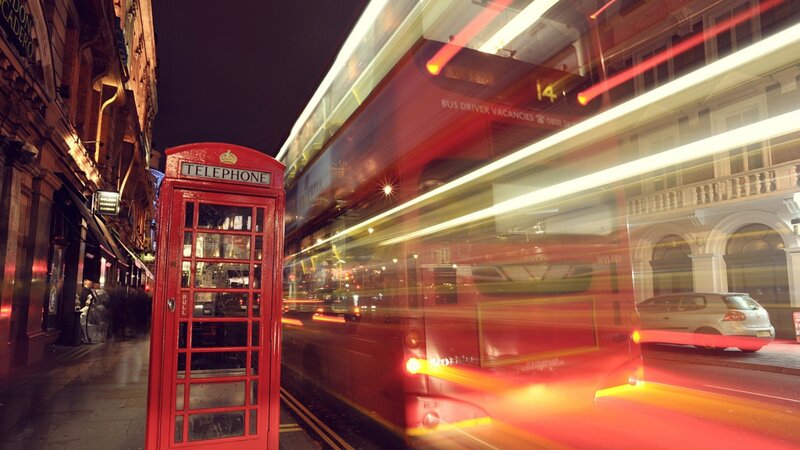 Red Double-decker Bus — Dynamic, Night